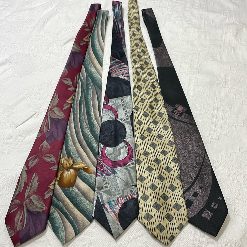 Bundle Vintage Floral Striped Floral Multi Colored Silk Ties
